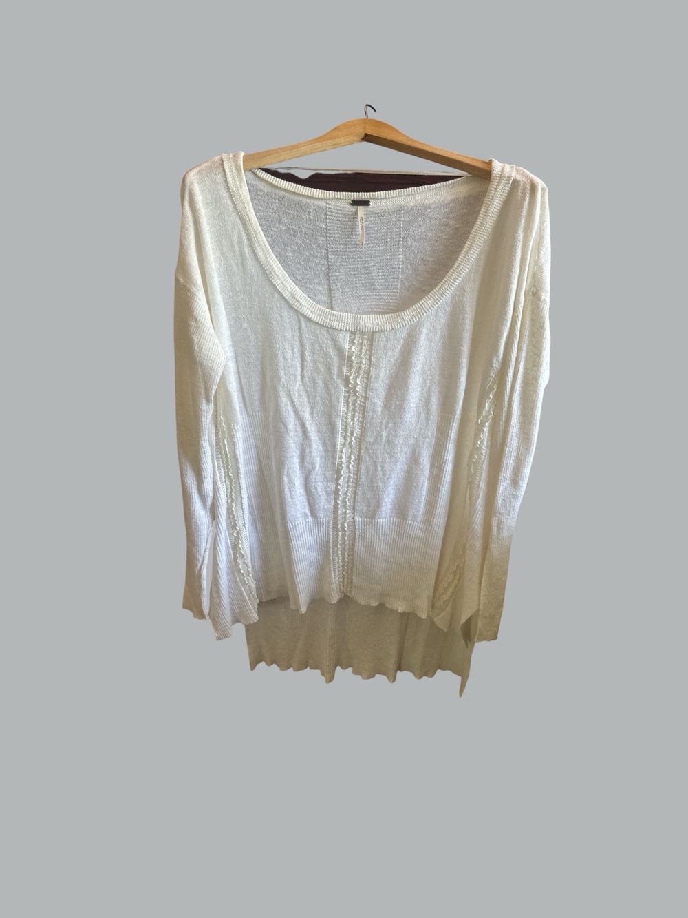 Free People Cream Scoop Neck Lightweight Lace Knit Top Sweater Tunic Size Large